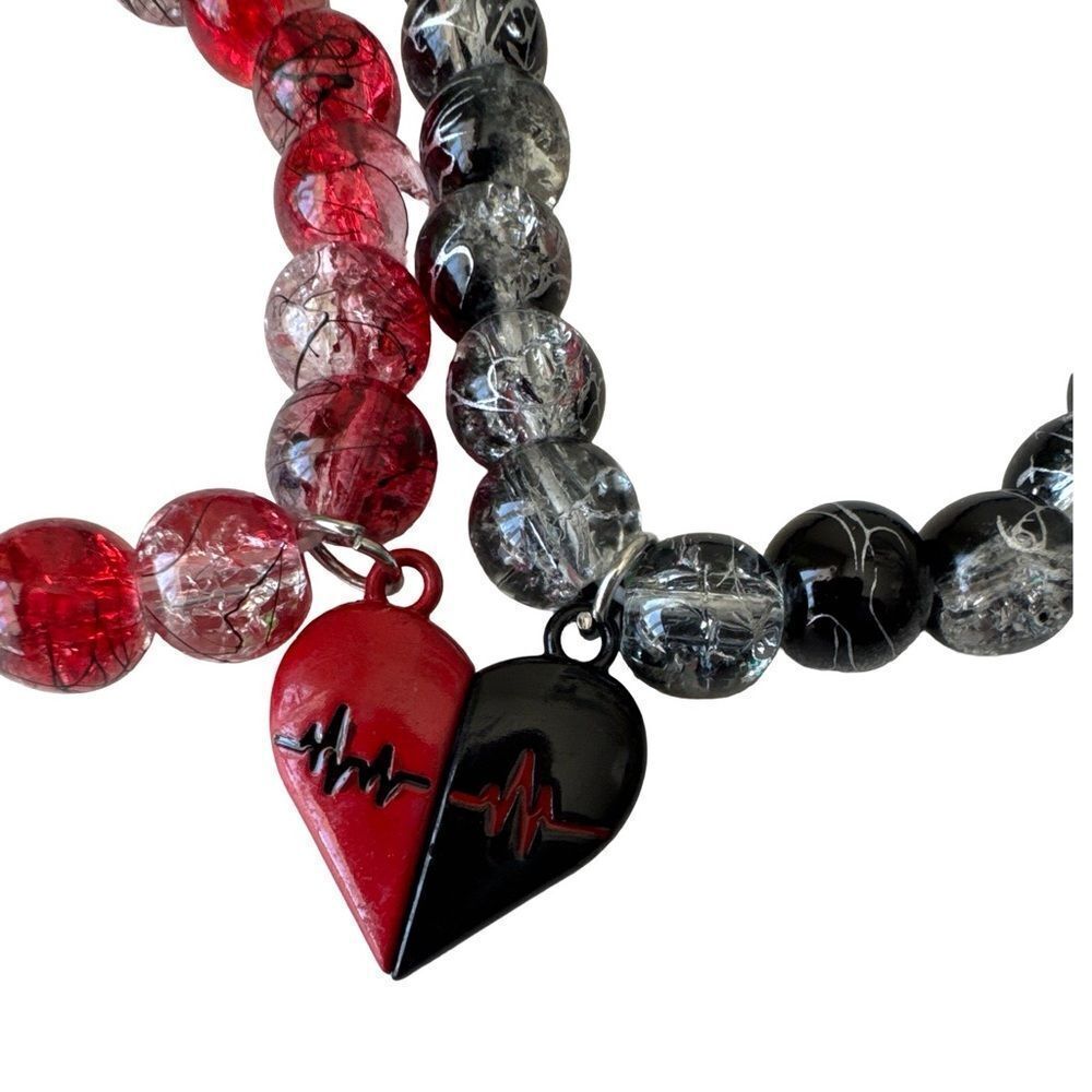 Red and Black Heartbeat Couples Bracelet